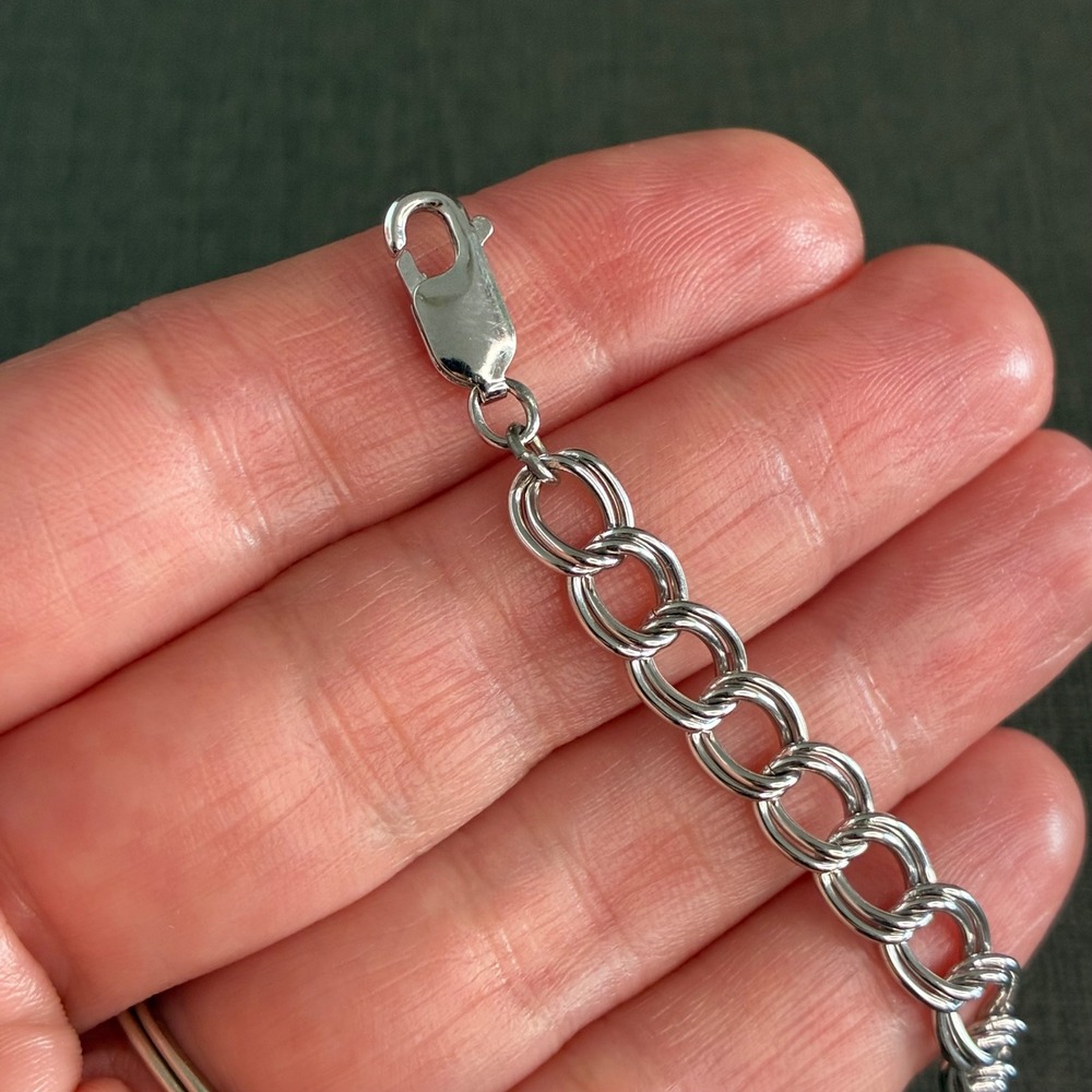Vintage Sterling Silver Bracelet Double Curb Link Starter Charm Estate 925 7 " - Picture 10 of 10